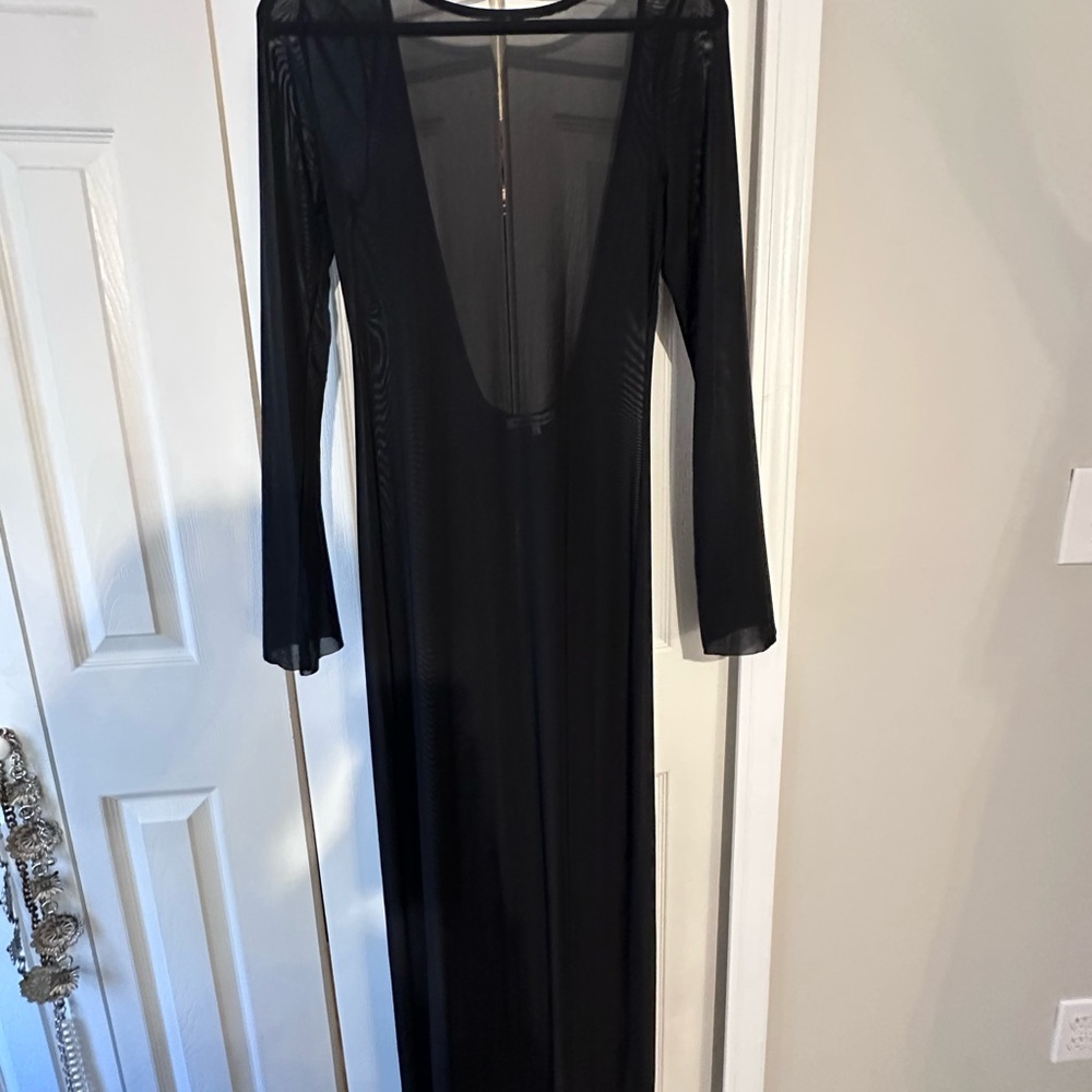 Reformation Elegant Black Long Sleeve Backless Dress